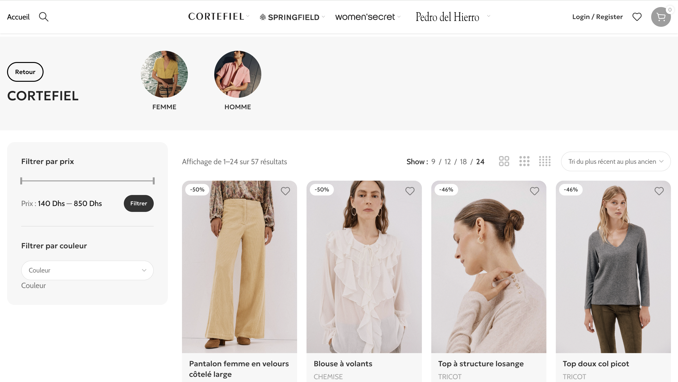 Aperçu du site Vogue Retail Shop (Womensecret, Cortefiel, Springfield, Hoss, PDH)